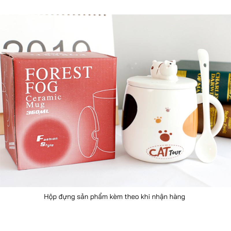 Cốc Sứ Có Nắp Đậy Hình Mèo Cat Tour Ngộ Nghĩnh 400ml | BigBuy360 - bigbuy360.vn