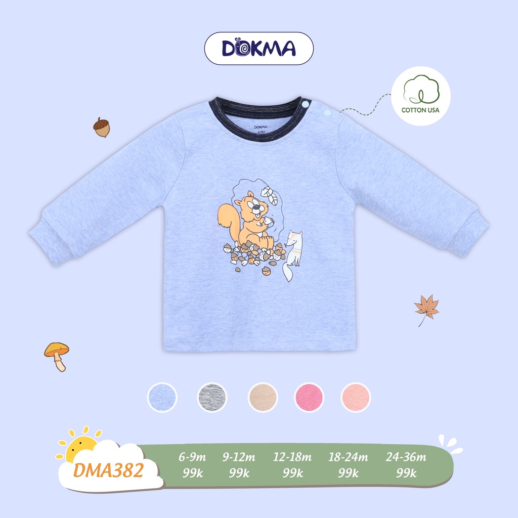 Dokma - Áo dài tay chất nỉ nhung siêu đẹp cho bé 9-36 tháng DMA382