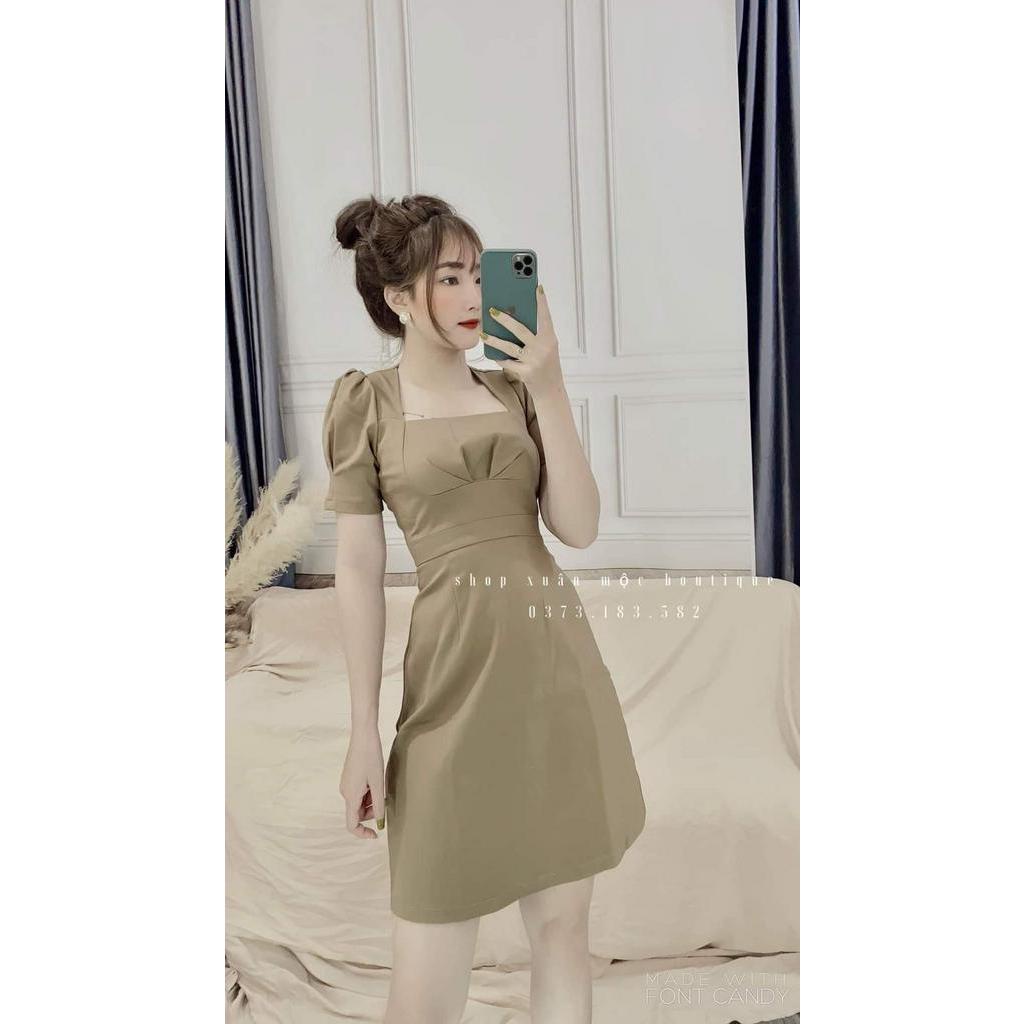 váy cổ vuông chất kaki thô mềm hàng đẹp nhiều màu