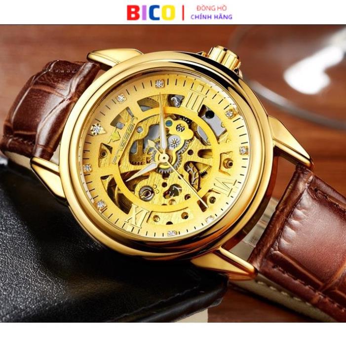 Đồng hồ nam FNGEEN chính hãng cao cấp đẹp, đồng hồ cơ lộ máy dây kim loại đúc, hàng loại 1, BH 24 tháng mã A16