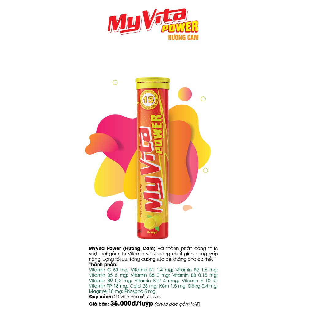 Viên sủi MyVita Power (Hương Cam) - Bổ sung Vitamin & Khoáng chất- Tăng cường đề kháng - Tuýp 20 viên