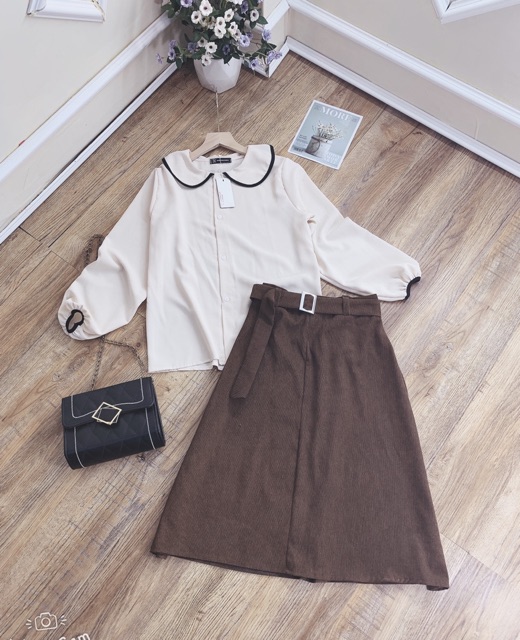 Set Áo sơ mi mix Chân váy Nhung