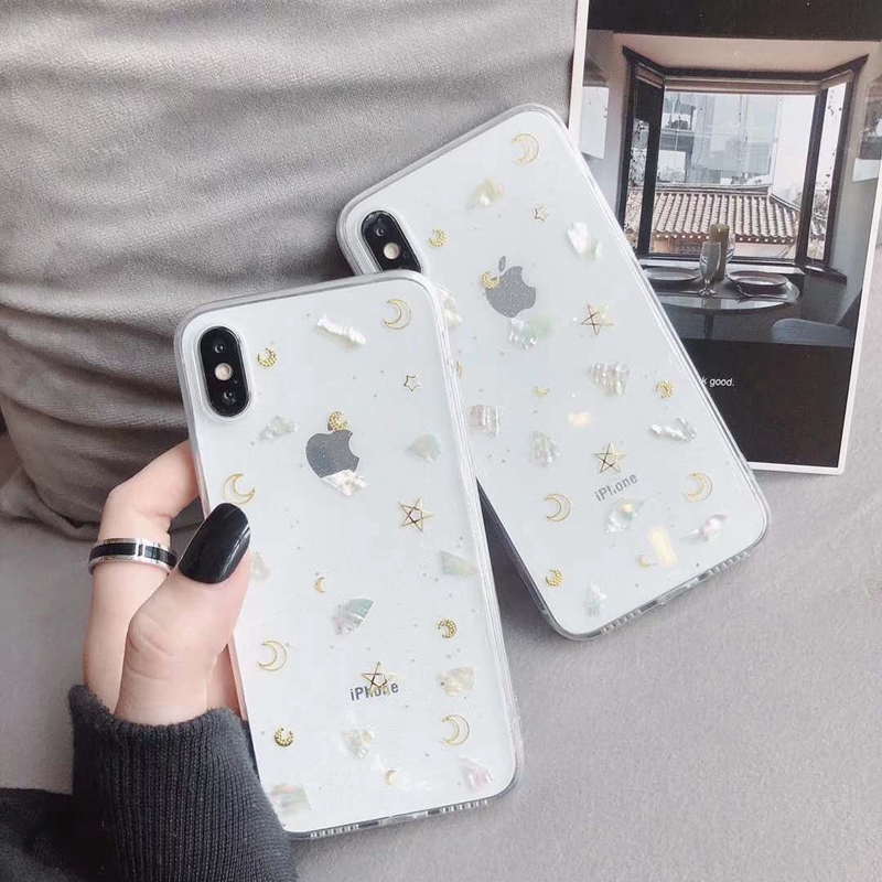 Ốp lưng điện thoại mềm in hình trăng sao nền trong suốt dành cho iPhone 6 6S 7 8 Plus XS Max XR