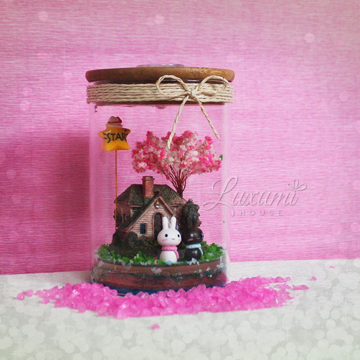 Lọ phát sáng pha lê [Ngôi Nhà Thỏ] - CÓ đèn LED phát sáng bảy sắc cầu vòng - Quà tặng handmade | BigBuy360 - bigbuy360.vn