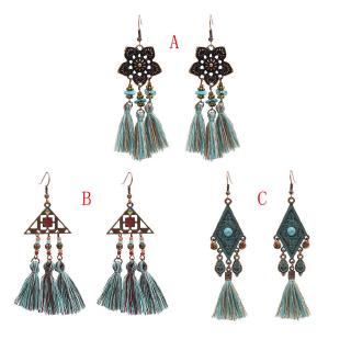 Vintage Ethnic Cotton Thread Long Tassel Drop Earrings for Women 4908