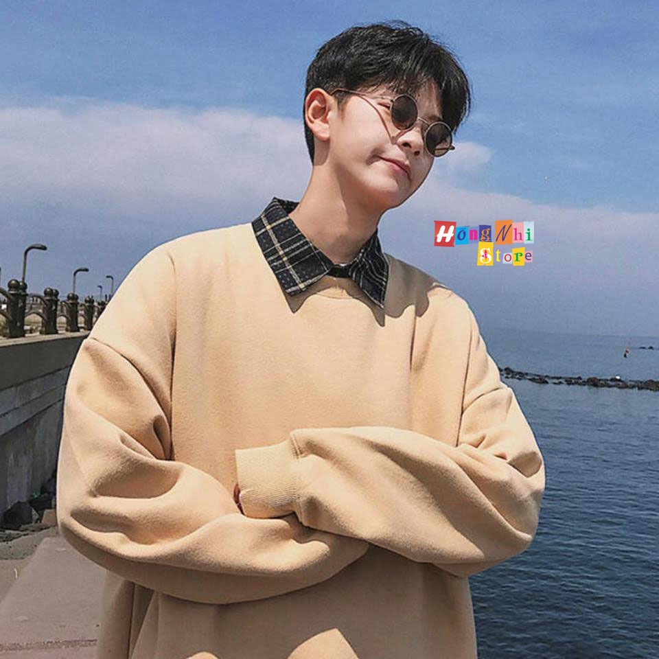 Áo Sweater Trơn Ulzzang Unisex Màu Nude Chất Nỉ Bông Cao Cấp Dáng Rộng Nam Nữ - MM