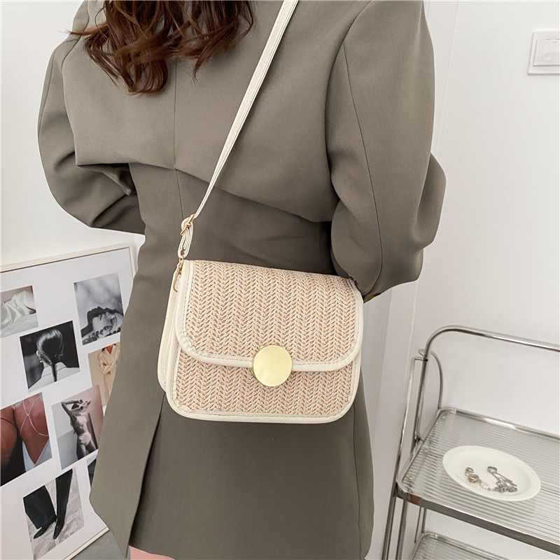 Túi Đeo Chéo Bằng Cói Hình Tròn Phong Cách Hàn Quốc Thời Trang Mùa Hè Xinh Xắn Cho Nữ