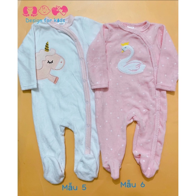 Sleepsuit nỉ nhung HARVEST xuất dư, bộ body nỉ dài tay liền tất cho bé trai và bé gáiy