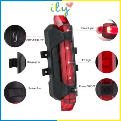 Đèn LED chống thấm nước sạc USB cho xe đạp chất lượng cao ILY