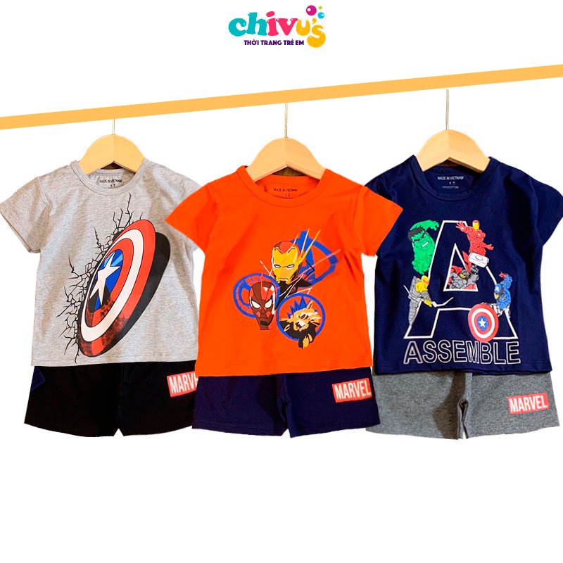 Bộ cộc tay bé trai chất cotton hoạ tiết siêu nhân người nhện CHIVU's KID đồ bộ bé trai mùa hè thoáng mát