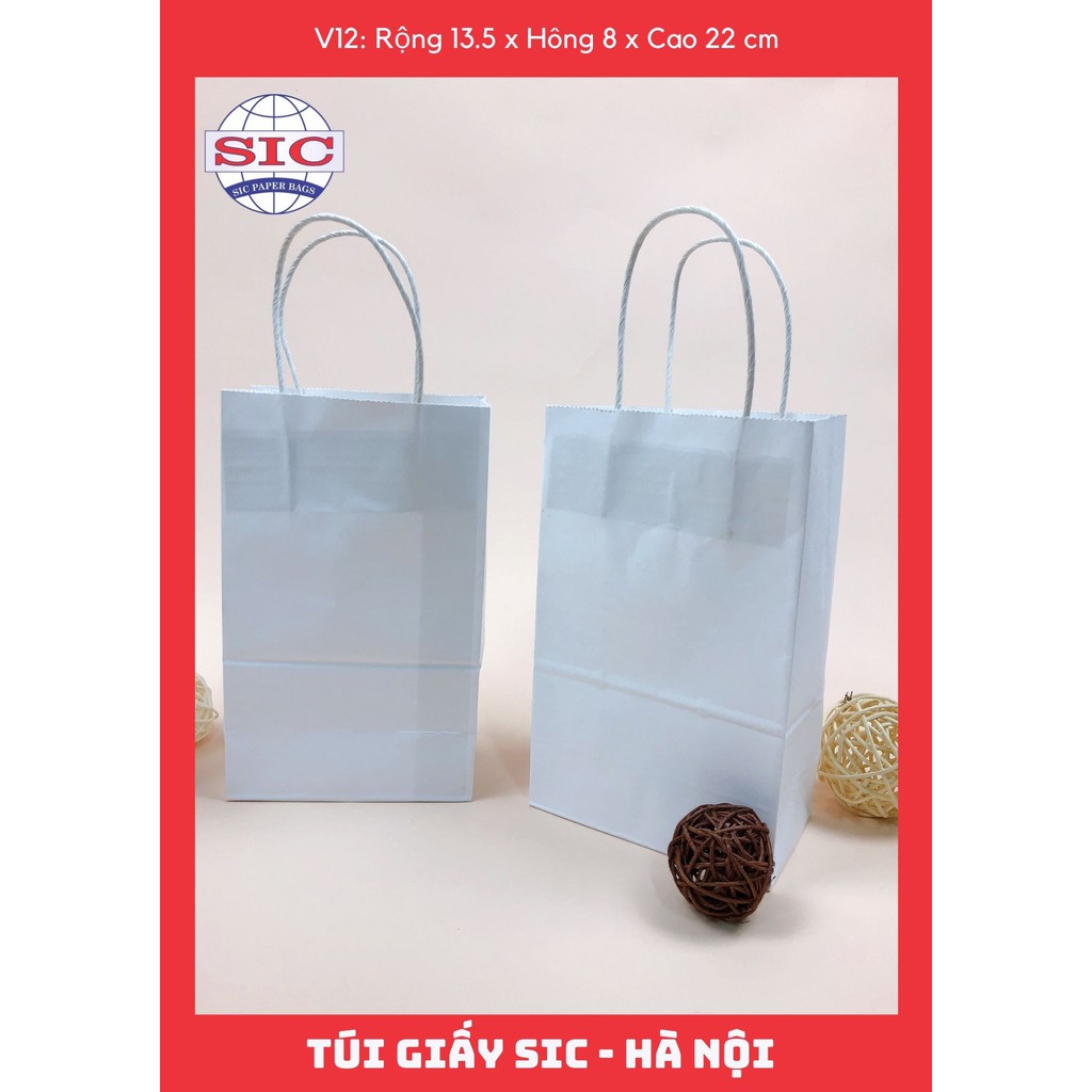 [SET 10 CHIẾC] TÚI GIẤY KRAFT V12: 13.5x8x22 MÀU TRẮNG CÓ QUAI