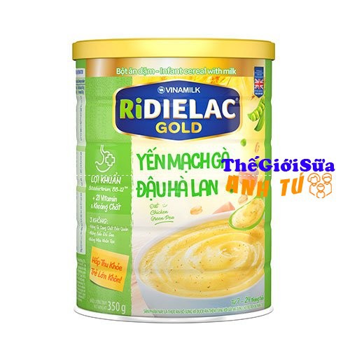 Bột ăn dặm RIDIELAC GOLD VINAMILK đủ vị hộp thiếc 350g mẫu mới date 2022