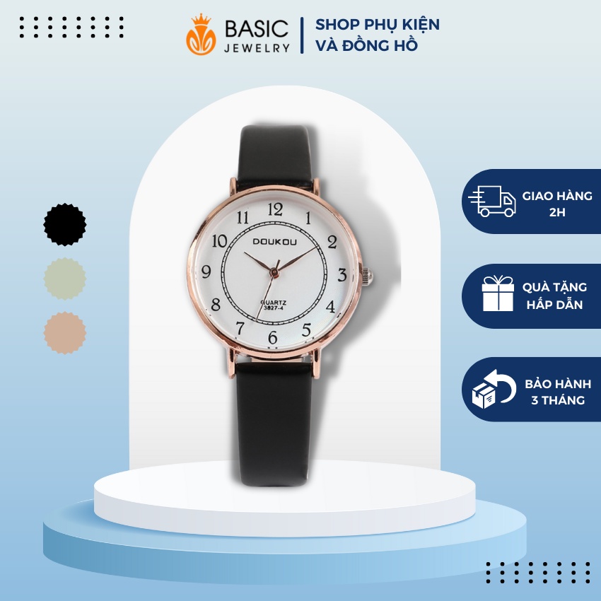 Đồng hồ nữ thời trang Doukou dây da mặt tròn đổi màu khi ra nắng Basic Jewelry DH22