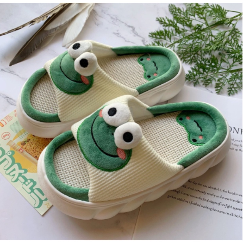 Dép Lanh Đi Trong Nhà Chống Trượt Hình Ếch Xanh Phong Cách Nhật Bản Cho Cặp Đôi Da001