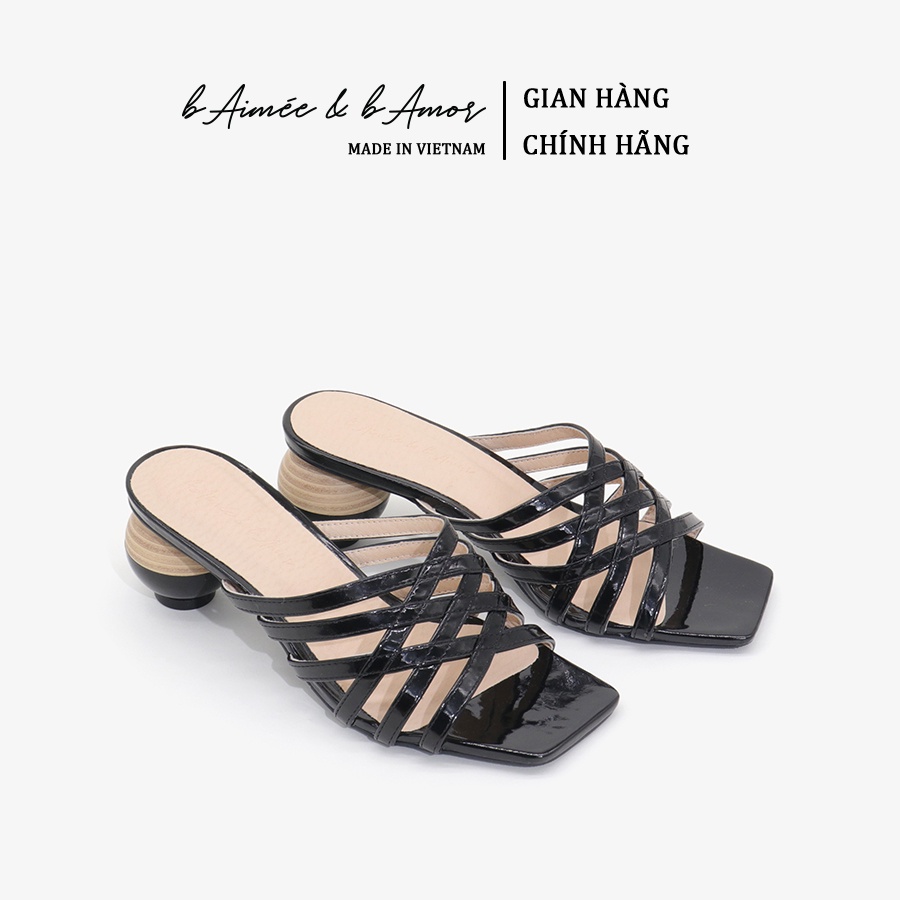 Guốc nữ mules 3 phân dáng dép cao gót gót tròn 3p quai đan mũi vuông thời trang công sở bAimée &amp; bAmor - MS1762