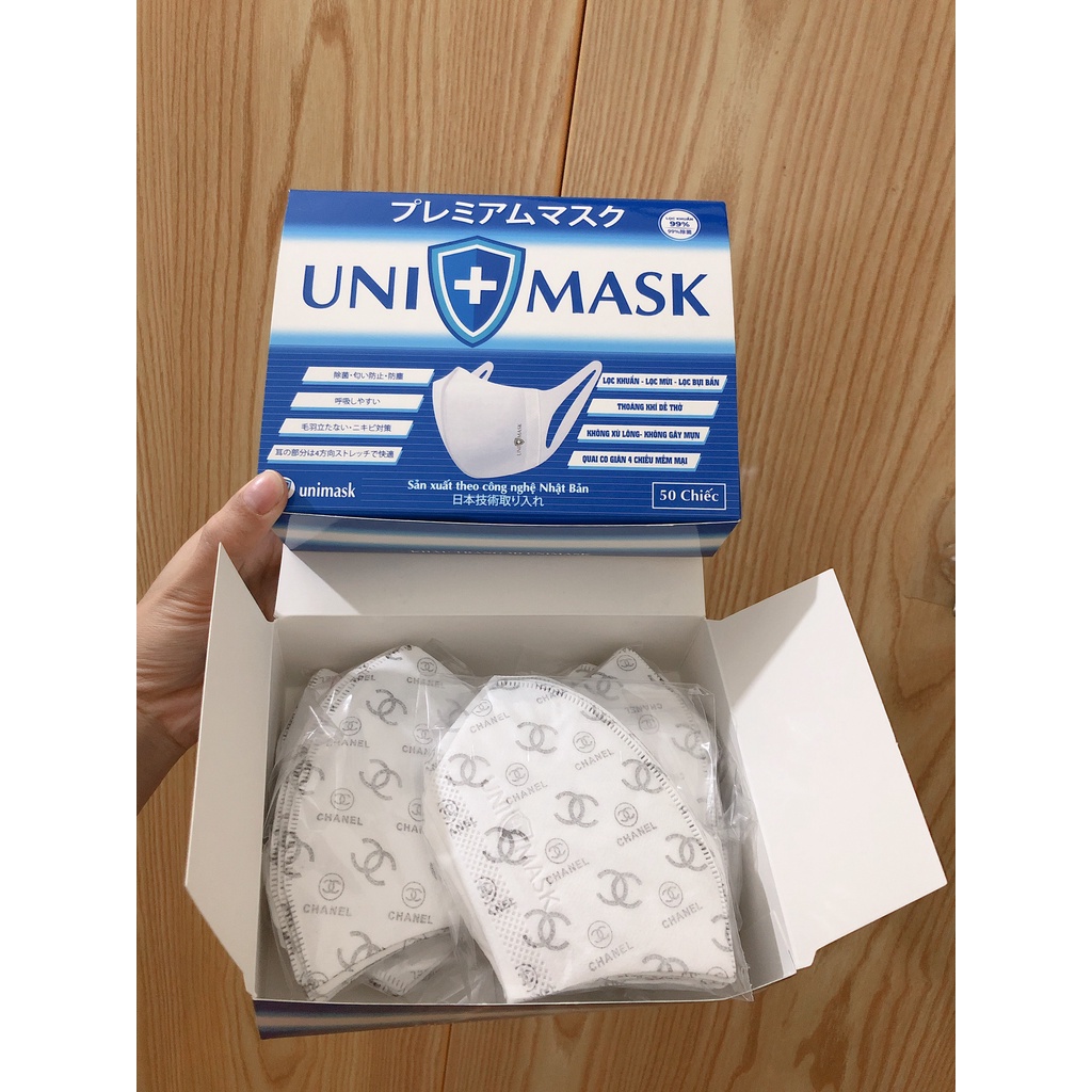 Khẩu trang 3D Unimask kháng khuẩn hộp 50c đóng gói 1 bịch 10c | BigBuy360 - bigbuy360.vn