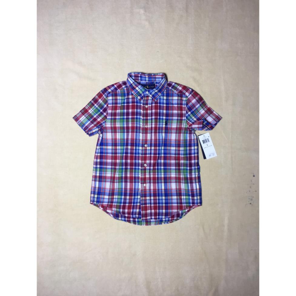 Áo sơ mi cotton cổ bẻ tay ngắn sọc caro bé trai hiệu Ralph Lauren size 3/3T& 6 chính hãng hàng mỹ