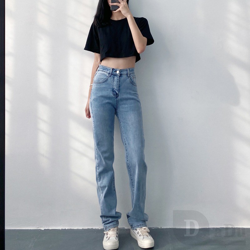 Quần Jeans Dài Ống Rộng Phong Cách Hàn Quốc Thời Trang Cho Nữ