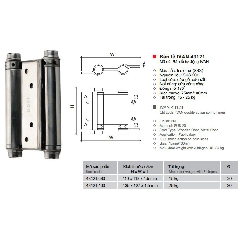 phụ kiện Bản lề tự động Inox IVAN 43121.100 (Cặp) giá rẻ