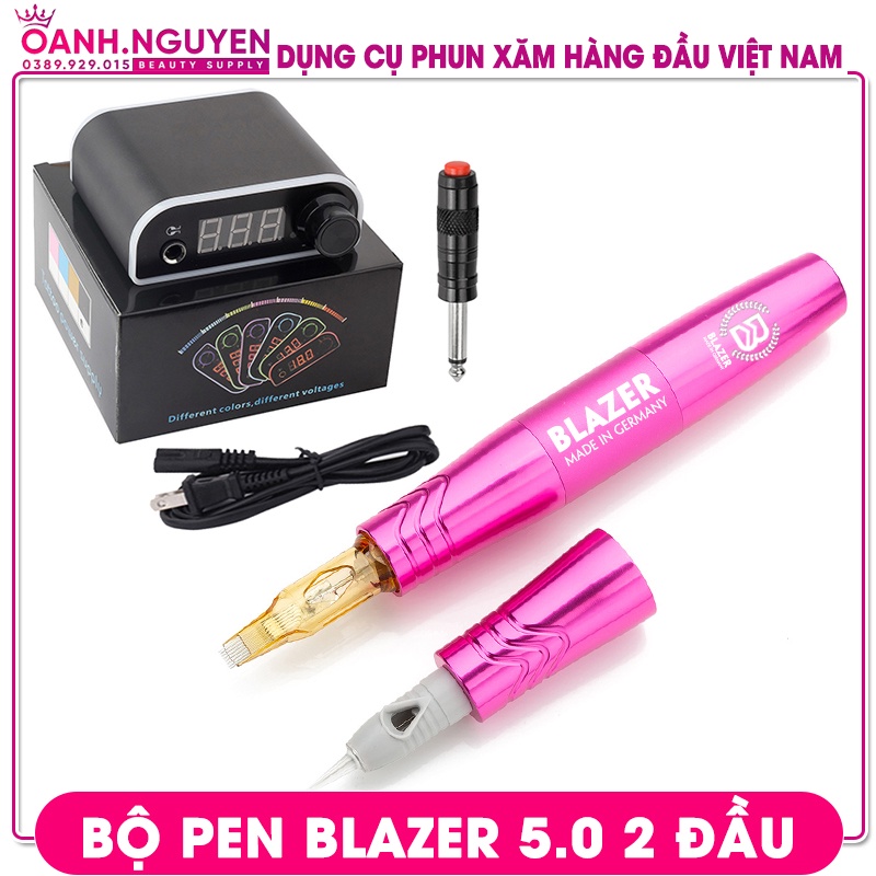 Máy Xăm Pen 5.0 BLAZER 2 Đầu/ Nguồn LED 7 Màu