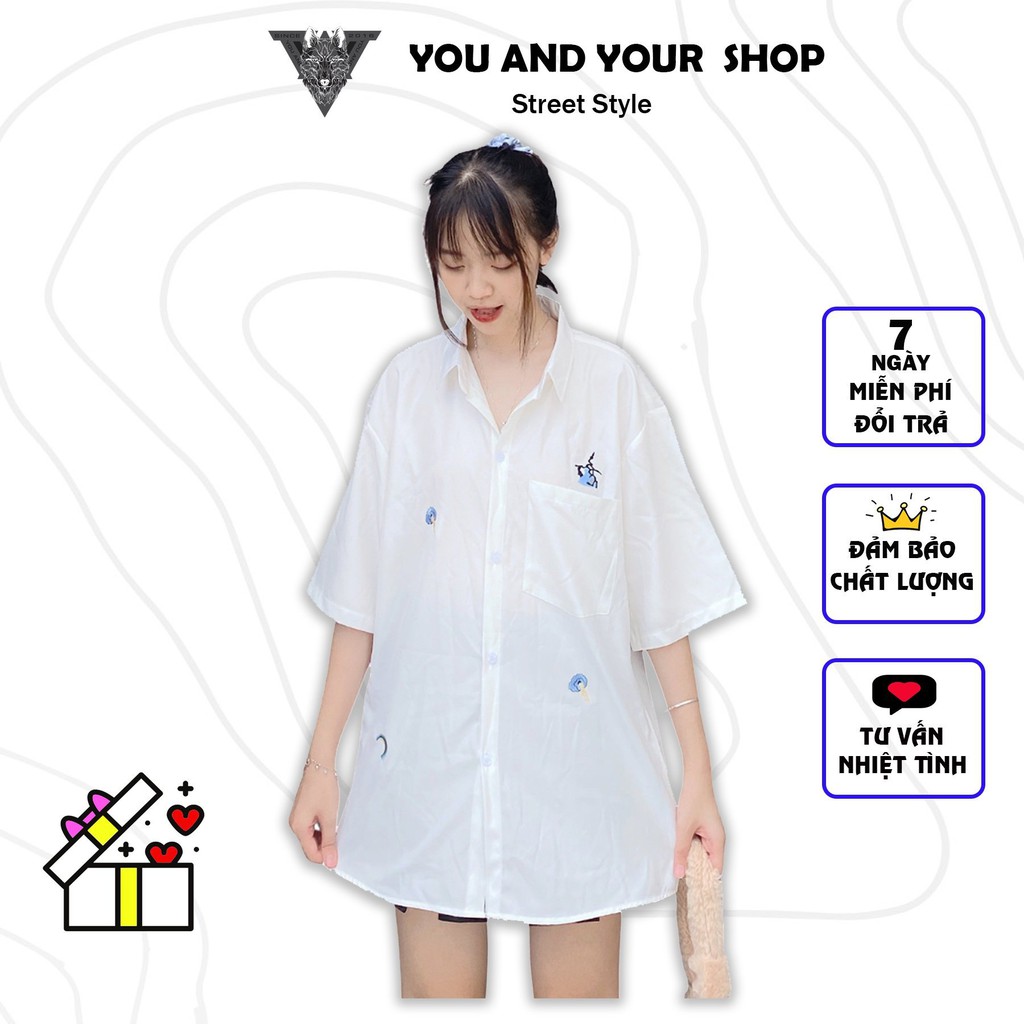Sơ mi tay lỡ YAYSHOP thêu hoạ tiết nổi vải voan xinh xắn