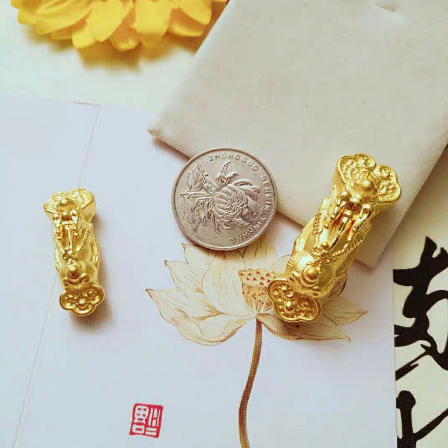 Charm gậy như ý tỳ hưu vàng 6p09 - Kèm theo vòng tay handmade