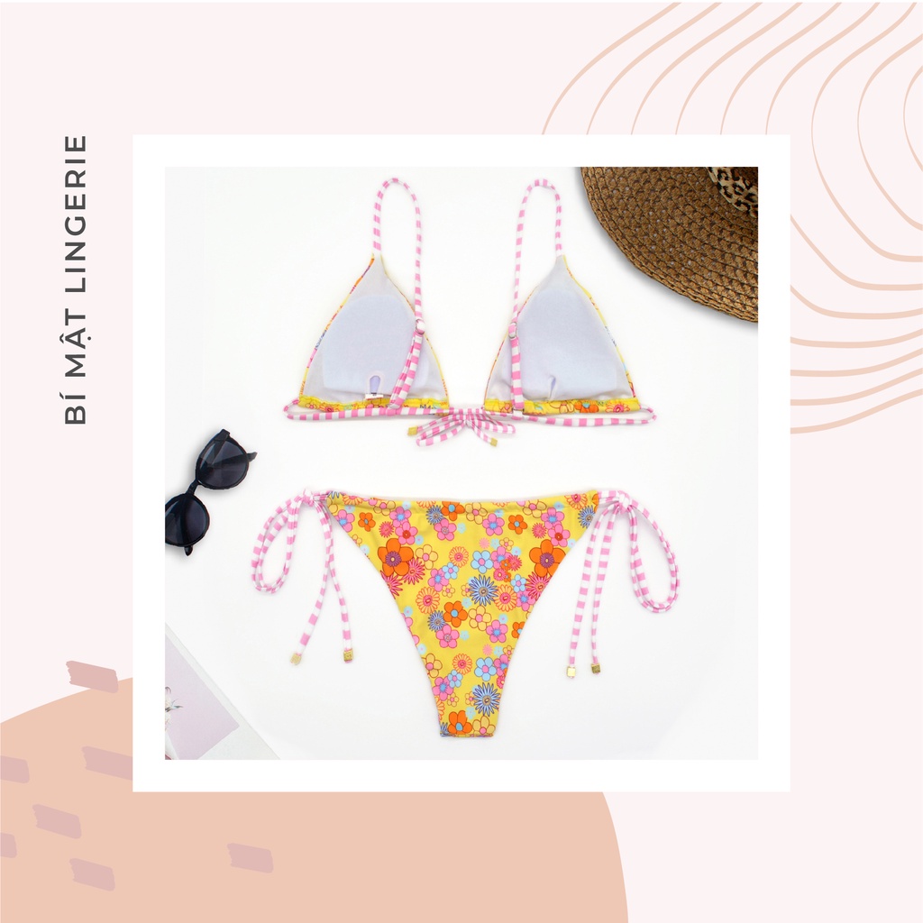 Bộ đồ bơi bikini 2 mảnh cho tôn vòng 1 sexy buộc dây hoạ tiết hoa nhí sẵn hàng hot trend mùa hè 2023