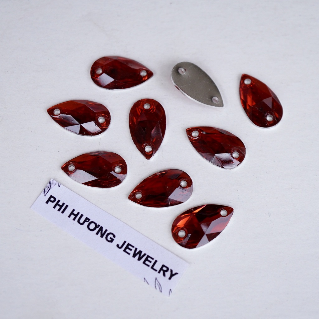 Gói 50 hạt đá giọt nước tráng bạc size 7x12mm, 10x18mm nhiều màu đính kết quần áo