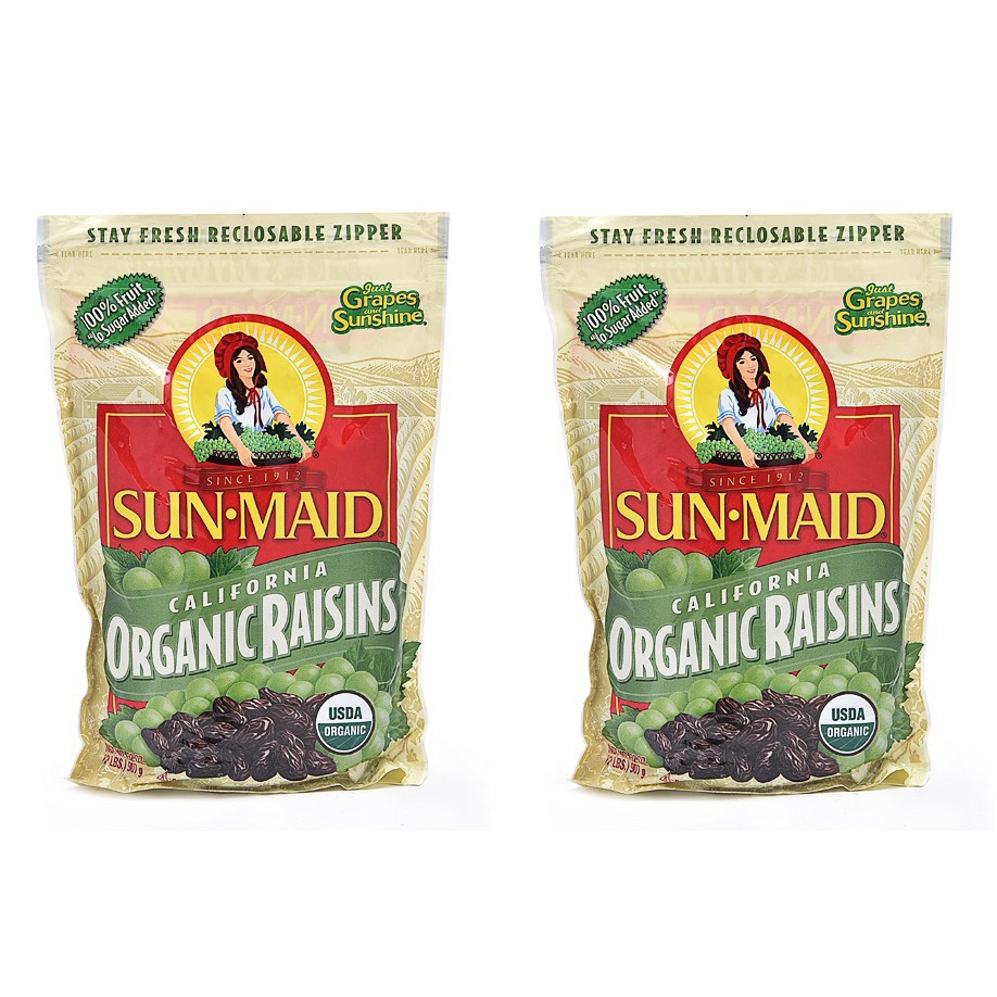 Hộp 2 Bịch Nho Xanh Sấy Khô Hữu Cơ Sun-Maid Organic Raisins 1814g Của Mỹ