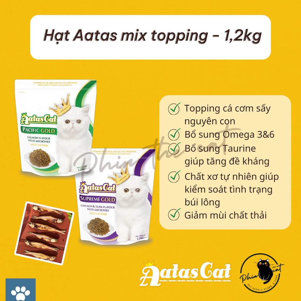 Hạt cho mèo AATAS có topping cá cơm sấy - 1.2kg | phinthecat