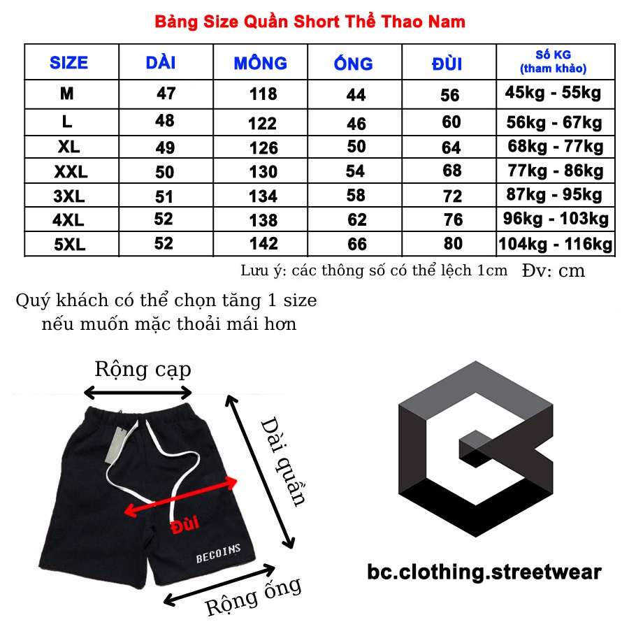 Quần short unisex Becoins size 40kg đến 120kg, quần đùi thể thao vải thun cotton mát mẻ và co dãn tốt