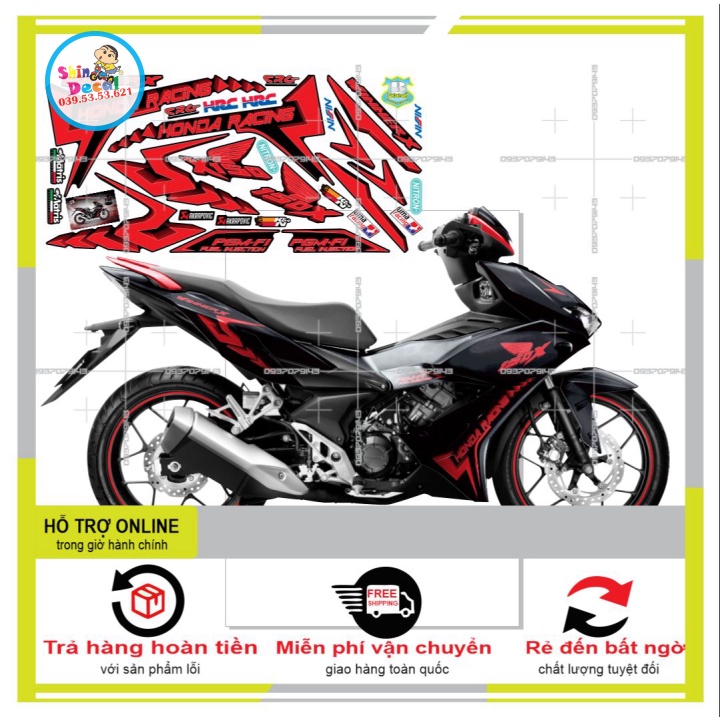 TEM XE WINNER X HONDA RACING ĐỎ ĐEN -- SHIN DECAL 2