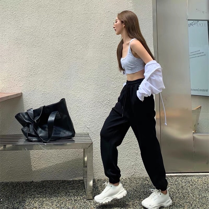 QUẦN JOGGER NỮ BO CHUN TRƠN CHẤT NỈ TĂM PHONG CÁCH HÀN QUỐC