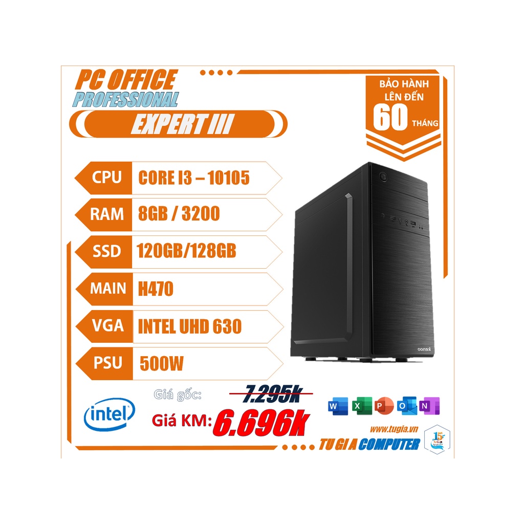 PC Office Expert Bộ máy tính học online, bán hàng, dùng cho văn phòng, Ram 4Gb, có ổ SSD nhiều cấu hình