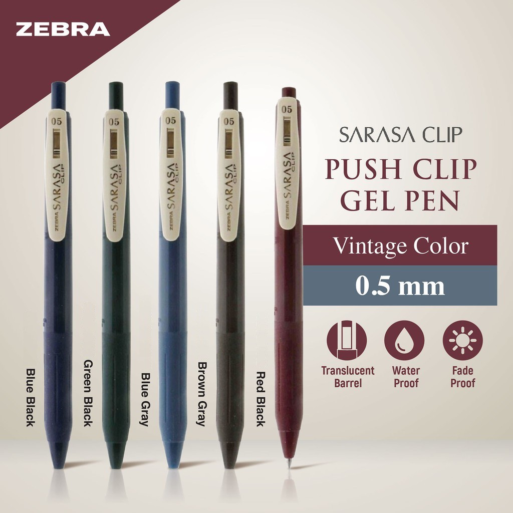 BÚT BI GEL ZEBRA SARASA CLIP NHẬT BẢN CỠ 0.5MM MẦU VINTAGE