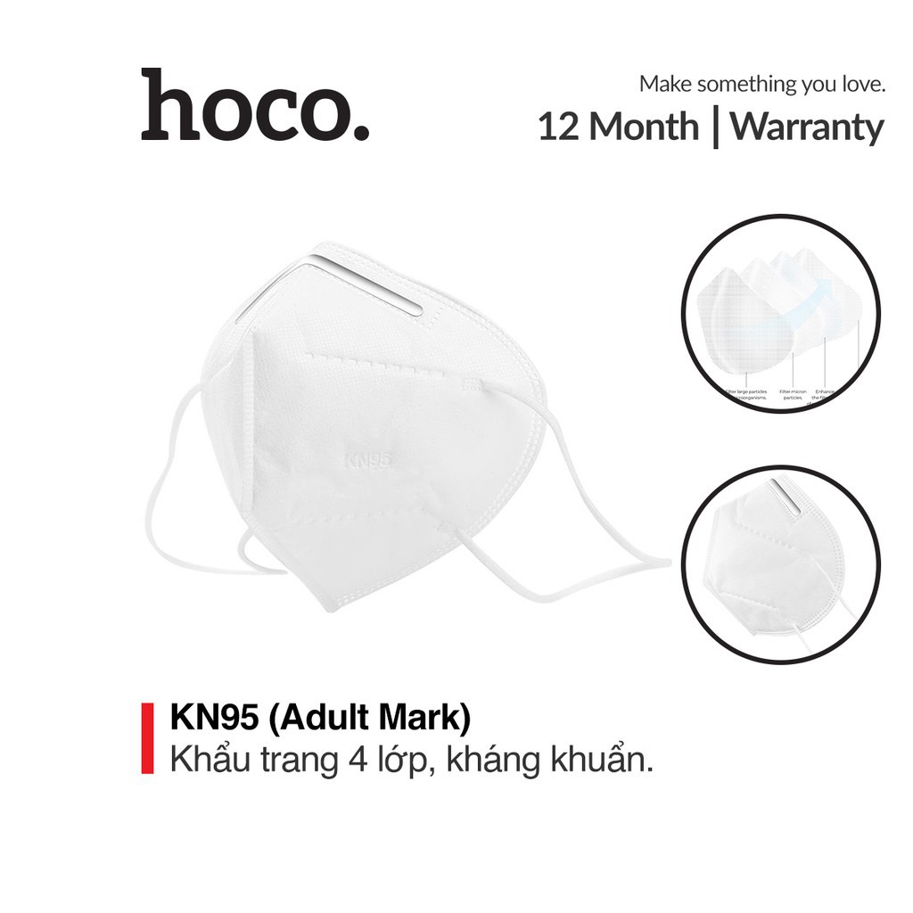 Hộp khẩu trang y tế 4 lớp Hoco KN95 lọc vi khuẩn và bụi bẩn trong không khí ( 10 cái )
