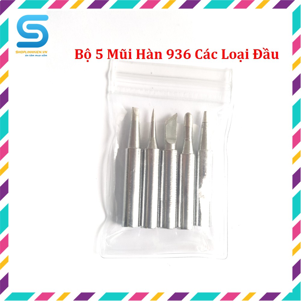 Bộ 5 Mũi Hàn Thay Thế Cho Mỏ Hàn 220V-60W TQ936 Hakko936 900M-T-B 900M-T-I 900M-T-K 900M-T-3C 900M-T-2D