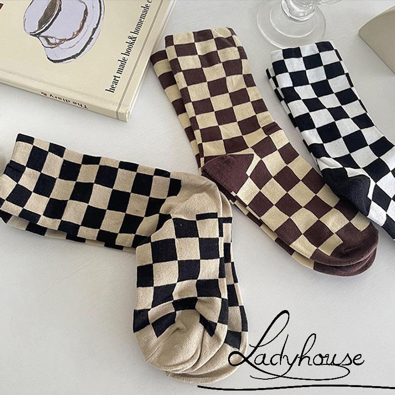 Đôi vớ mềm co giãn họa tiết sọc caro dành cho nam nữ