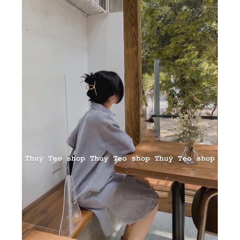 VÁY SƠ MI KẺ DỌC SUÔNG FORM RỘNG - Váy sơ mi kẻ đen/xanh dáng suông (ảnh thật/video) | BigBuy360 - bigbuy360.vn