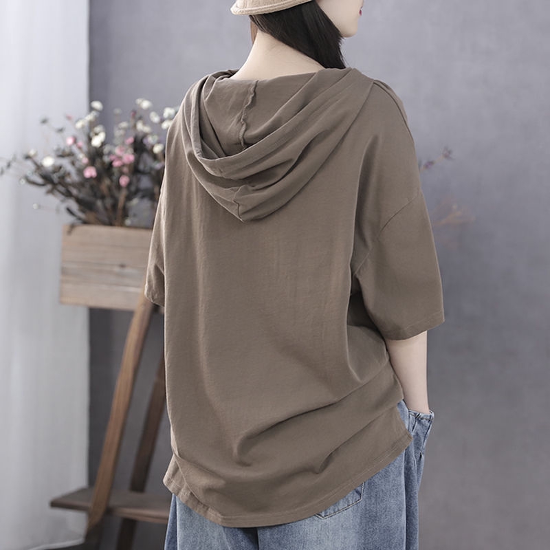 Áo Hoodie Tay Ngắn Dáng Rộng In Hình Cá Tính Trẻ Trung Hợp Thời Trang