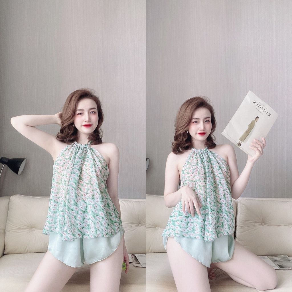 Đồ ngủ nữ❣️FREE SHIP❣️Đồ ngủ sexy lụa Chiffon phối Satin cao cấp mềm mại xinh xắn <72KG | BigBuy360 - bigbuy360.vn