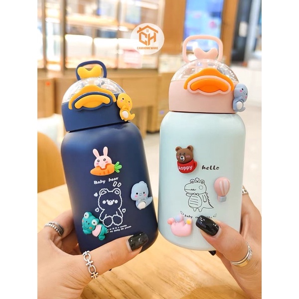 Bình Nước Giữ Nhiệt Lõi Inox Có Ống Hút Hình Ngộ Nghĩnh