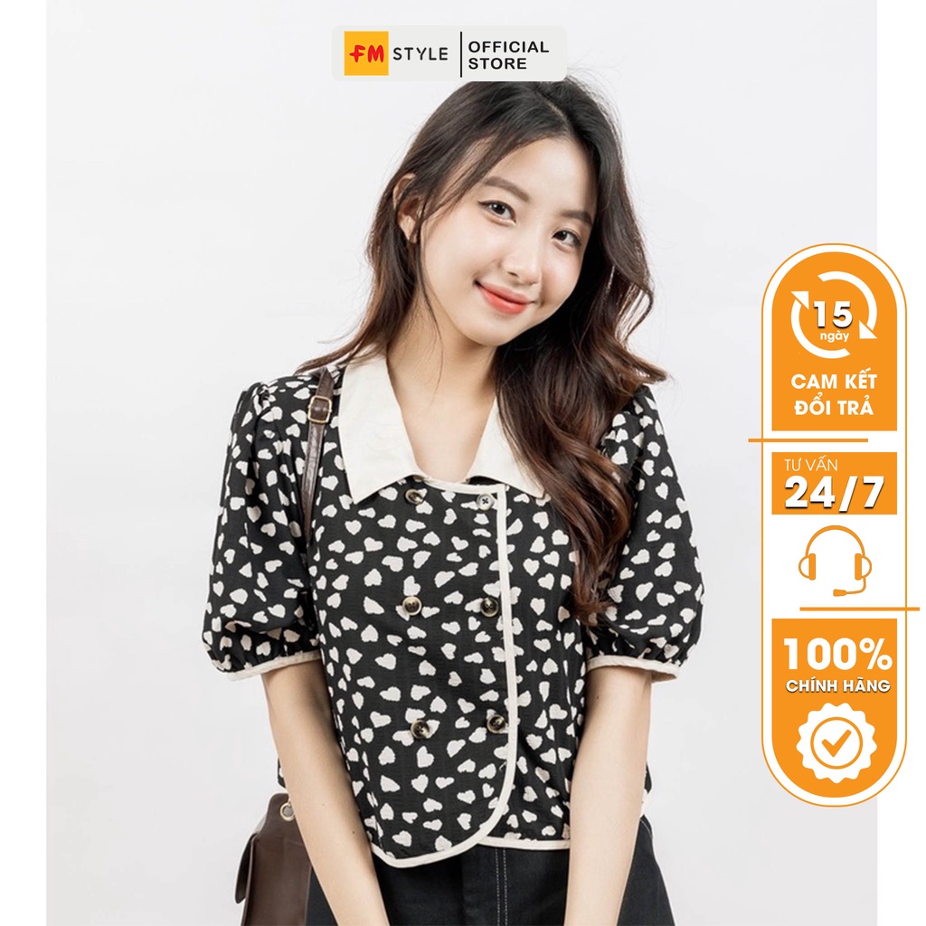 Áo sơ mi nữ FM Style hoạ tiết phối viền thời trang Hàn Quốc thanh lịch nữ tính 220103425