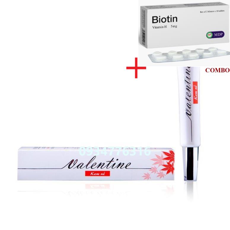 Combo Biotin 5mg+ ✅ Kem nẻ Valentine - giúp làm mềm da (20g)