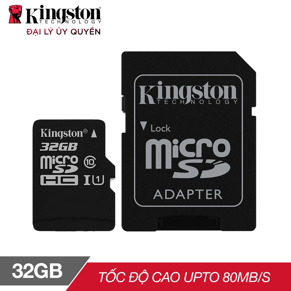 [Nhập ELCAPK -10%]Thẻ nhớ micro SDHC Kingston 32GB class 10 kèm Adapter - Hãng phân phối chính thức