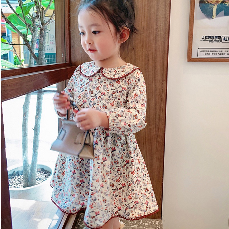 Đầm bé gái Quảng Châu cao cấp 1-8T , váy dài tay cho bé cotton thô mềm, hoa nhí sang chảnh