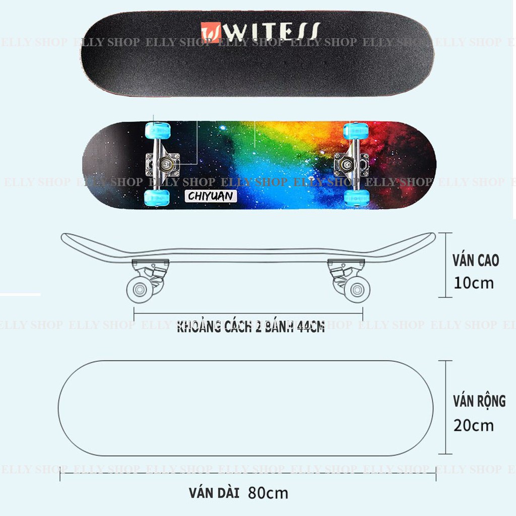 Ván trượt thể thao skateboard Ván trượt trẻ em chất liệu gỗ phong ép cao cấp  tải trọng 200kg mặt nhám đá kim cương VT50