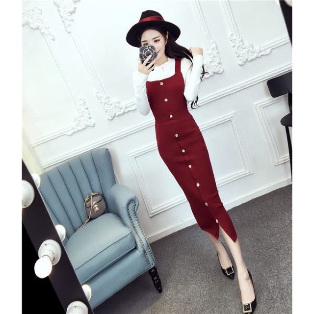Váy yếm len dáng dài