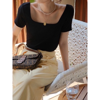 ÁO croptop Lovebasic cổ vuông tay ngắn from vừa màu siêu xinh chất cotton co dãn thoải mái