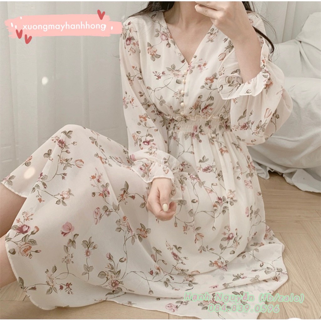Váy hoa nhí dày tay vintage | BigBuy360 - bigbuy360.vn
